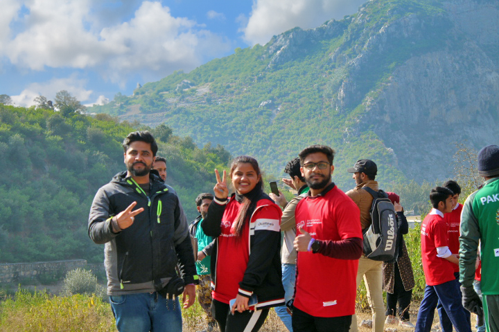 Students stopping along the inclusive hike to take in the sights and pose for a photo